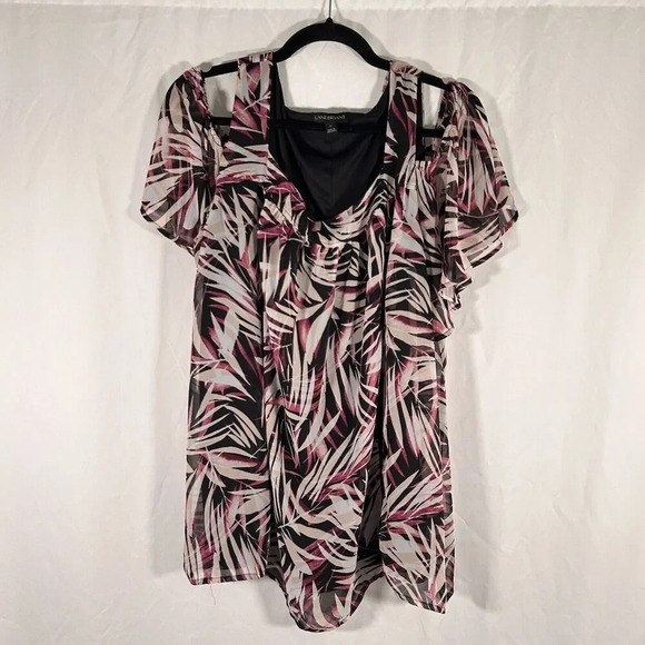 Lane Bryant Blouse Women's 20 Purple Black Cold Shoulder Sheer Short Sleeve - Picture 1 of 10